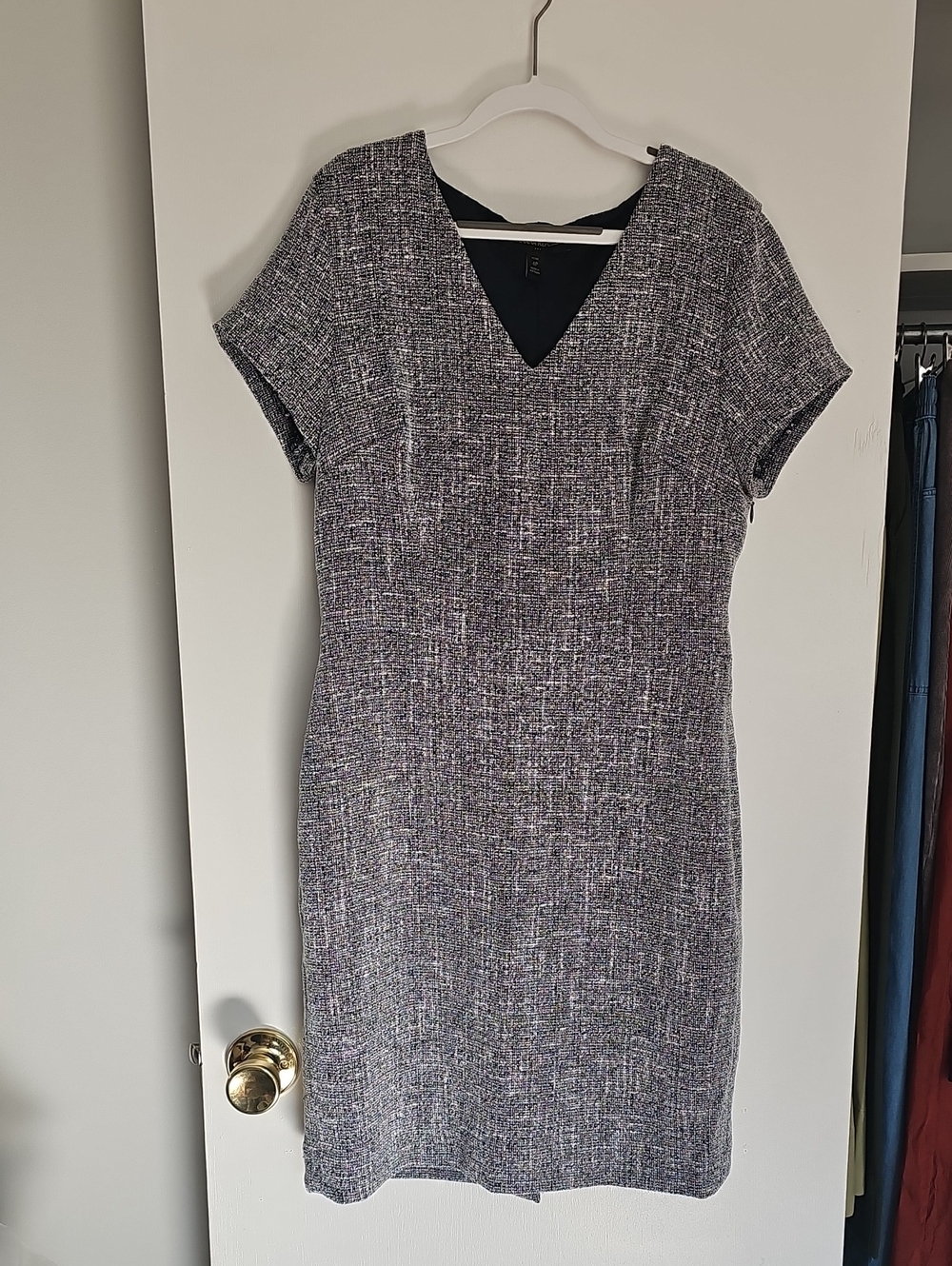 Banana Republic Navy and Gray Tweed V-Neck Sheath Dress